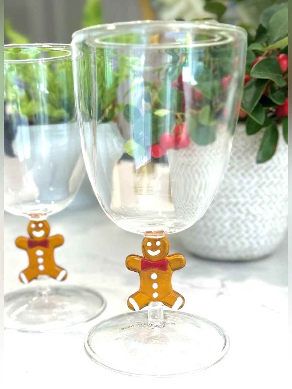 Two Brand New Anthropologie Christmas Gingerbread Clara Wine Glasses, NWT!